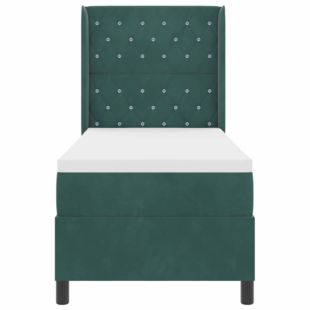 Box Spring Bed with Mattress and LED Dark Green 80 x 200 cm Velvet
