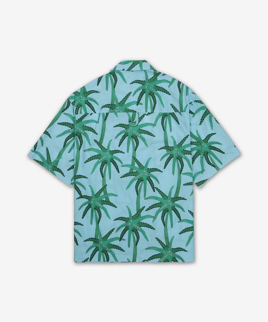JACQUEMUS La Chemise Джинсовая рубашка с коротким рукавом - Принт Пальма Звезда Синий / 255Sh20116773Ej