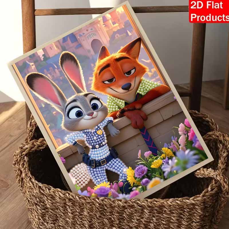 Disney Жемчужная живопись Сделай сам Джуди и Ник из Зверополиса Жемчужное искусство Жемчужная роспись драгоценными камнями, Поделки для украшения стен дома