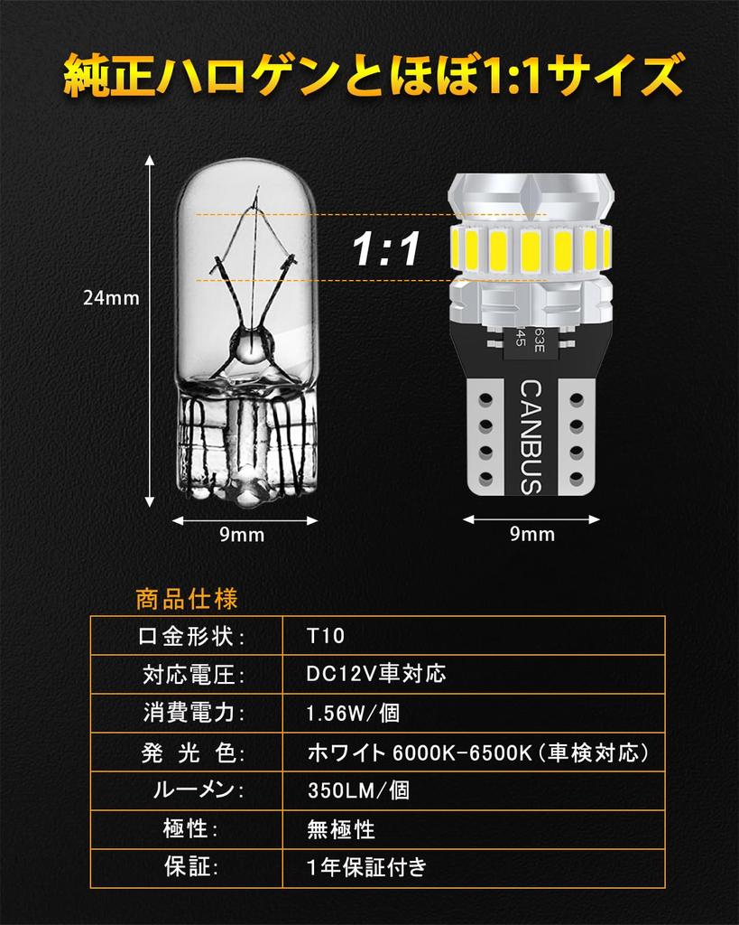 T10 LED Explosive Light, White, 2 Pcs, Built-In Canceller, LED T10, Compatible with Vehicle