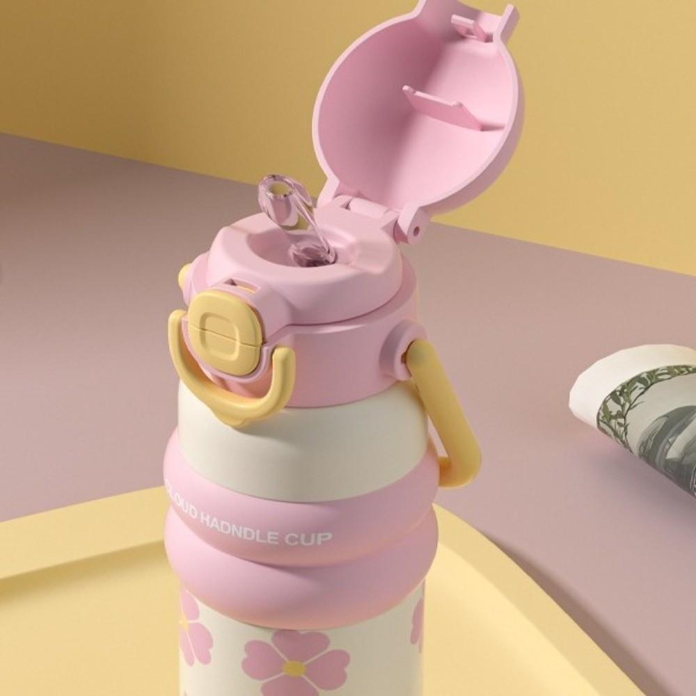 Portable Handheld Thermos Cup 600ml Thermos Water Bottle Unique Thermal Bottle  for Girls