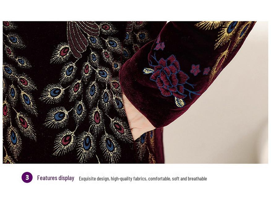 Grandma's Mink Velvet Coat with Fleece Lining, Thickened, for Middle-Aged & Elderly, Fur Collar, Warm Cotton-Padded Jacket.