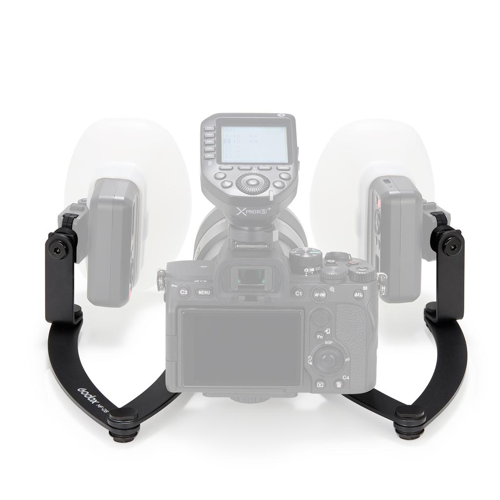 GODOX MF-DB Гибкий кронштейн для вспышки с двумя креплениями для вспышки из алюминиевого сплава, вращающаяся на 360 градусов головка