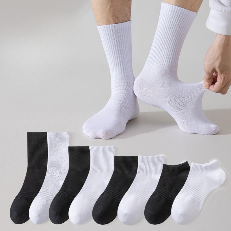Men's Spring and Summer Short Socks, Black and White Socks, Anti-ball Mid-calf Socks, Basketball Sports Socks, Men's Cotton Socks
