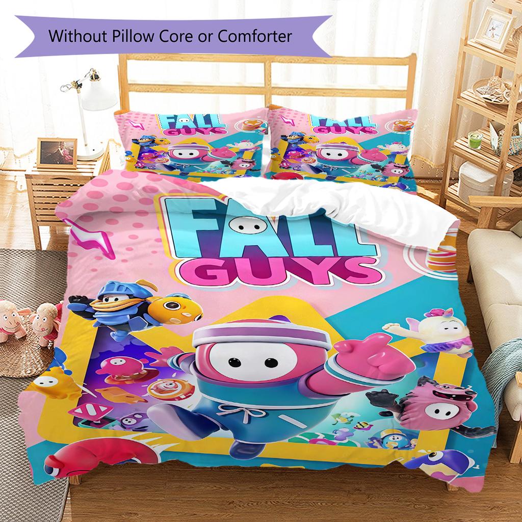 Fall Guys Pattern Bedding Quilt Set Quilt Cover Pillowcase Home Decoration Birthday Gift (1 * duvet cover + 2 * pillowcase, without core)