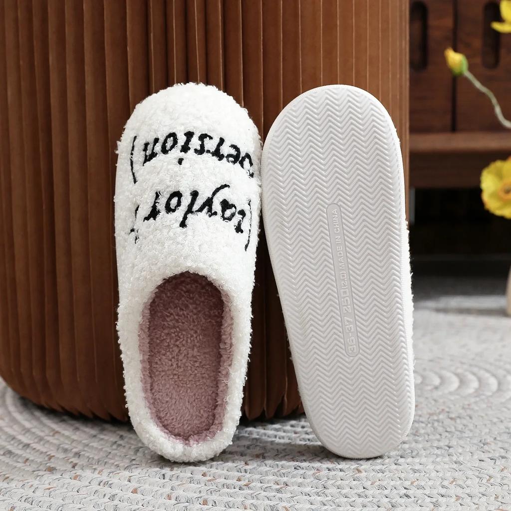 2024 New Women's Slippers 1989 Taylor's Style Cozy Comfortable Embroidered Fuzzy Slides Winter Warm Furry Couple Cotton Slippers