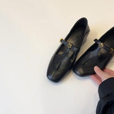 Версия из овчины~ ретро туфли-лодочки с полым ремешком и камелией, женские универсальные кожаные туфли на толстом каблуке Мэри Джейн