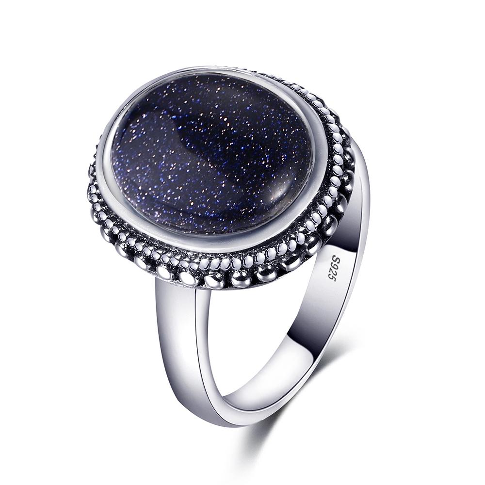Серебряное кольцо S925 для женщин Овальное Круглое Каплевидное Натуральный Синий Песчаник Кольцо Подарок В форме Солнца Ретро Роскошное Тонкое Ювелирное изделие