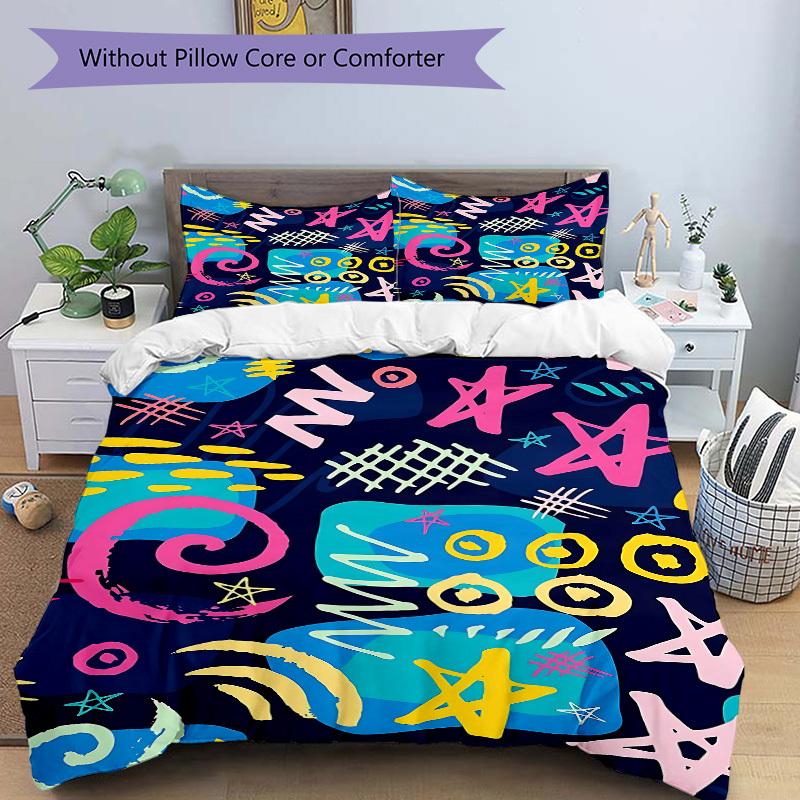 3pcs Graffiti Art Bedding Set, Includes 1 Comforter + 2 Pillowcases, Without Pillow Inserts, Soft Comfortable, Lightweight Breathable044