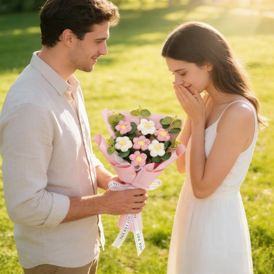 Искусственные цветы Ручной работы Вязаный крючком букет цветов Мягкая хлопковая пряжа Не требует ухода Гибкие стебли Искусственный цветок День святого Валентина Свадебное украшение