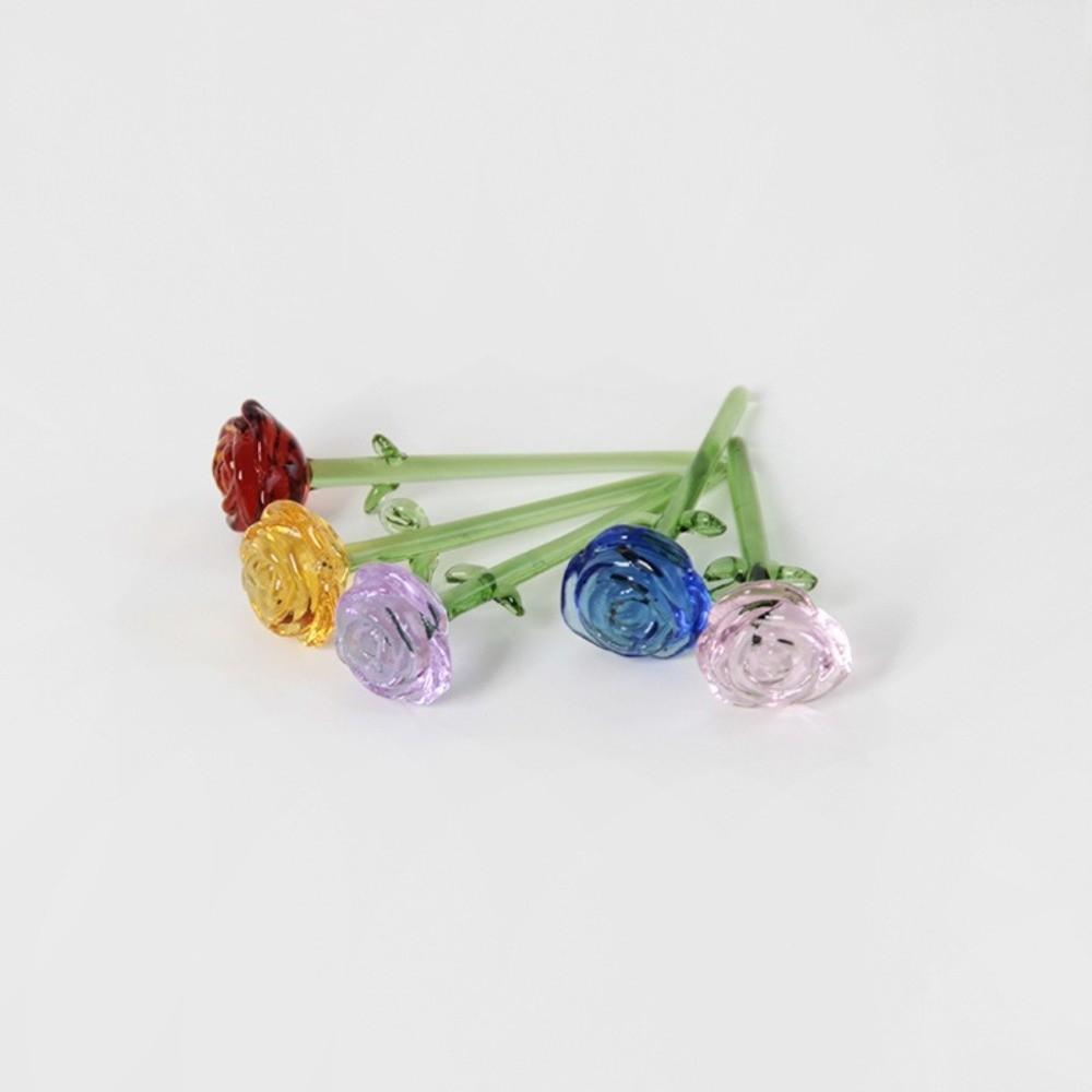 Colored Glaze Glass Flower Bouquet Simulation Floral Hand-blown Glass Flower  Home Room Decoration