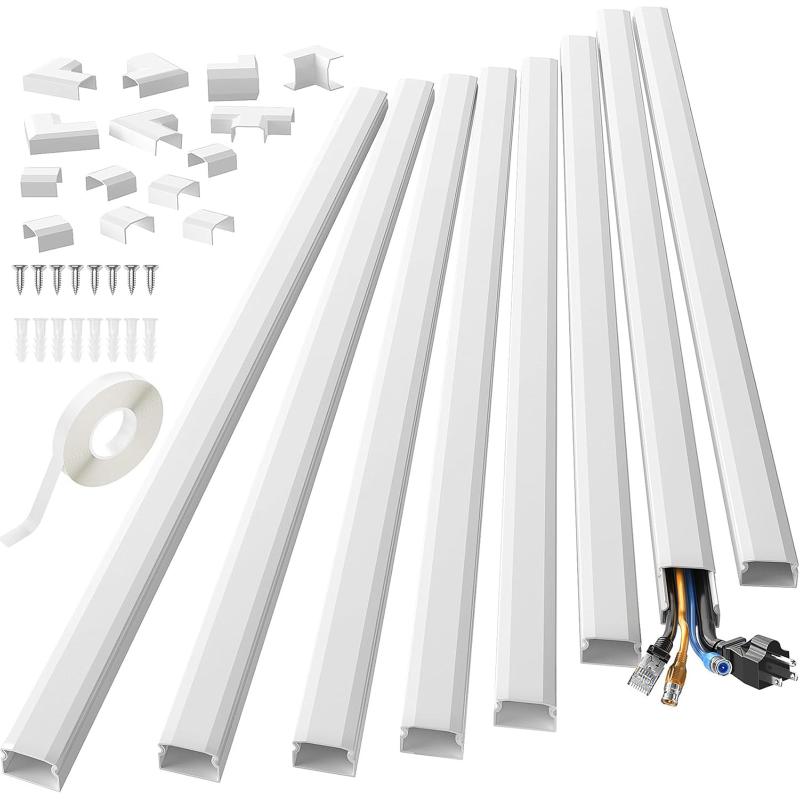 10Pcs 1 Set Wall Cord Cover Cable Concealer Complete Raceway Kit Wire Cables Hide Organizer