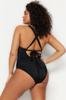 Women's New Season Plus Size Swimsuit Black Mesh Detailed Swimsuit with Lifting Effect