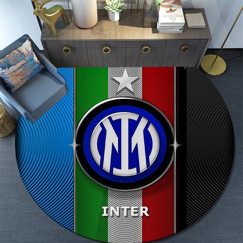 Круглый ковер Inter Milan, Ковер для гостиной, спальни, дивана, игровой комнаты, Нескользящий коврик для пола