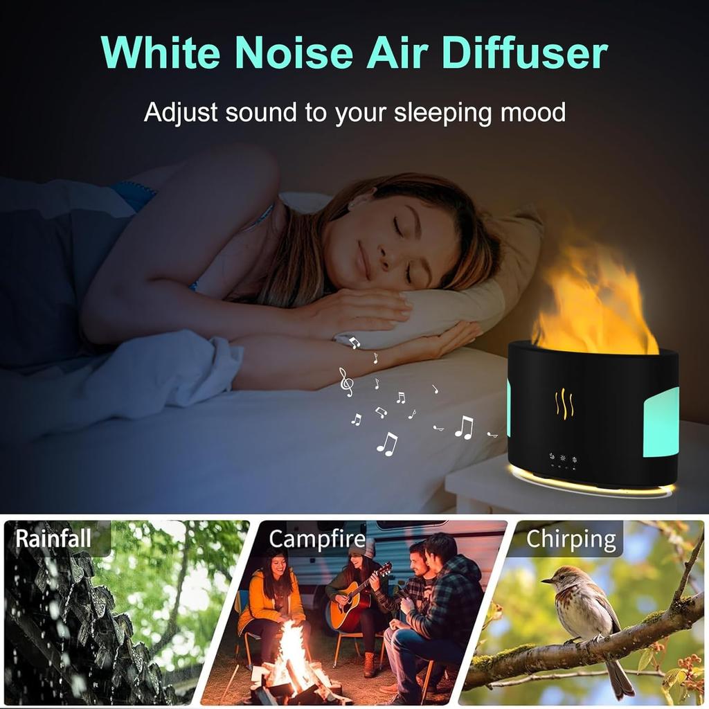 Oil Diffusers for Home Large Room,450ml Air Diffuser Humidifier with Bluetooth Speaker, White Noise and Remote, Flame Humidifier for Bedroom,Office,