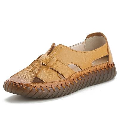 Женские туфли на плоской подошве из натуральной кожи, летние женские мокасины, дышащие пляжные женские сандалии, большой размер 2024