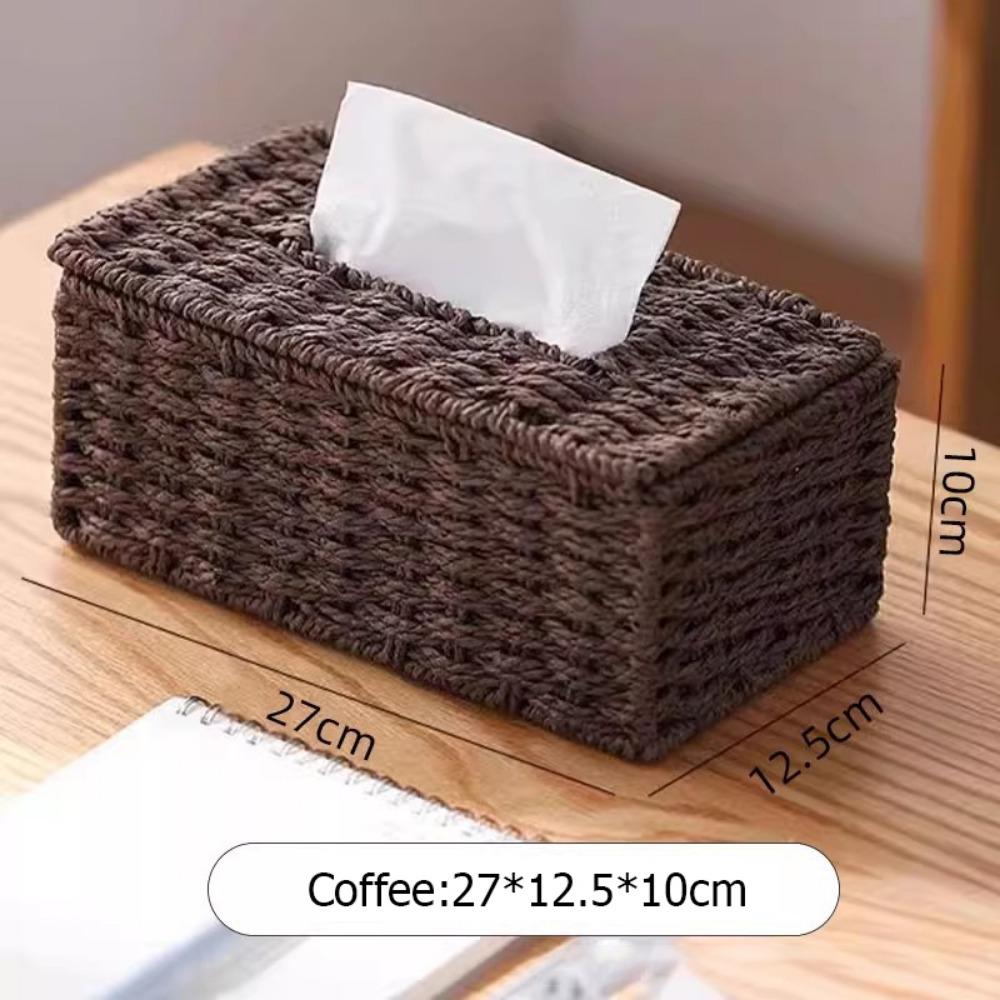 Vintage Paper Towel Box Large Capacity Tissue Storage Organizer Fashion Woven Tissue Box Office