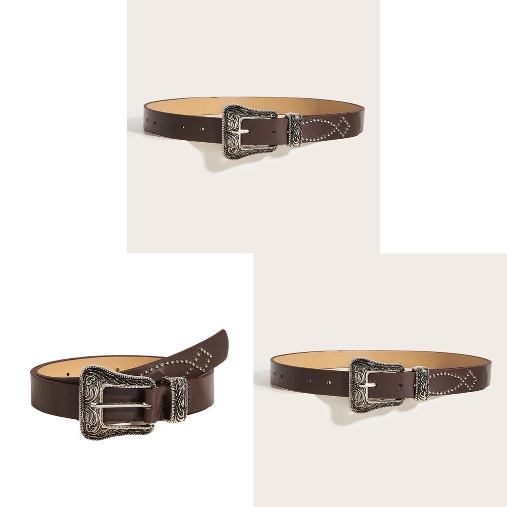 Fashion Punk Wide Belt With Alloy Buckle And Pearl Bead Decoration For Women