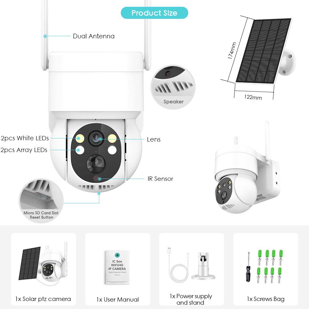 iCSee Solar-Powered PTZ Wireless Security Camera with Battery Monitor