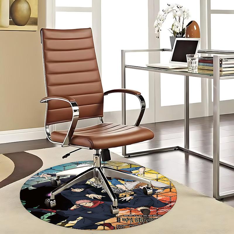 1pc Anime Cartoon Design Round Carpet Jujutsu Kaisen Characters for Office Chair Mat, NonSlip Rug Suitable for Home Decor, Living Room