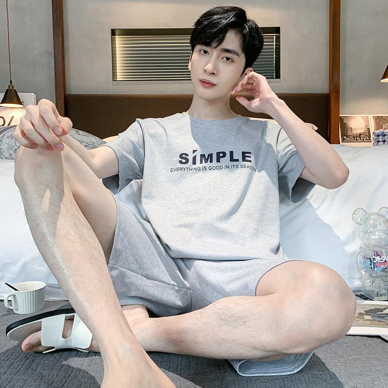 Летние трикотажные хлопковые мужские пижамные комплекты с короткими рукавами, мужской пижамный комплект с буквами, пижама для мужчин, одежда для сна, костюм для домашней одежды