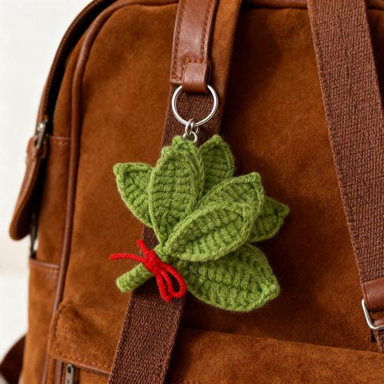 Плетеный брелок ручной работы с дизайном листа помело, брелок-талисман на удачу, декоративное ручное вязание крючком