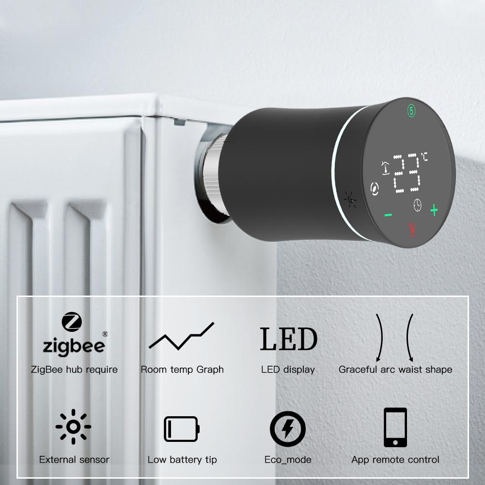 MOES ZigBee 3.0 TRV Термостат Tuya Привод клапана радиатора Умный программируемый регулятор температуры Голосовое управление Alexa Google