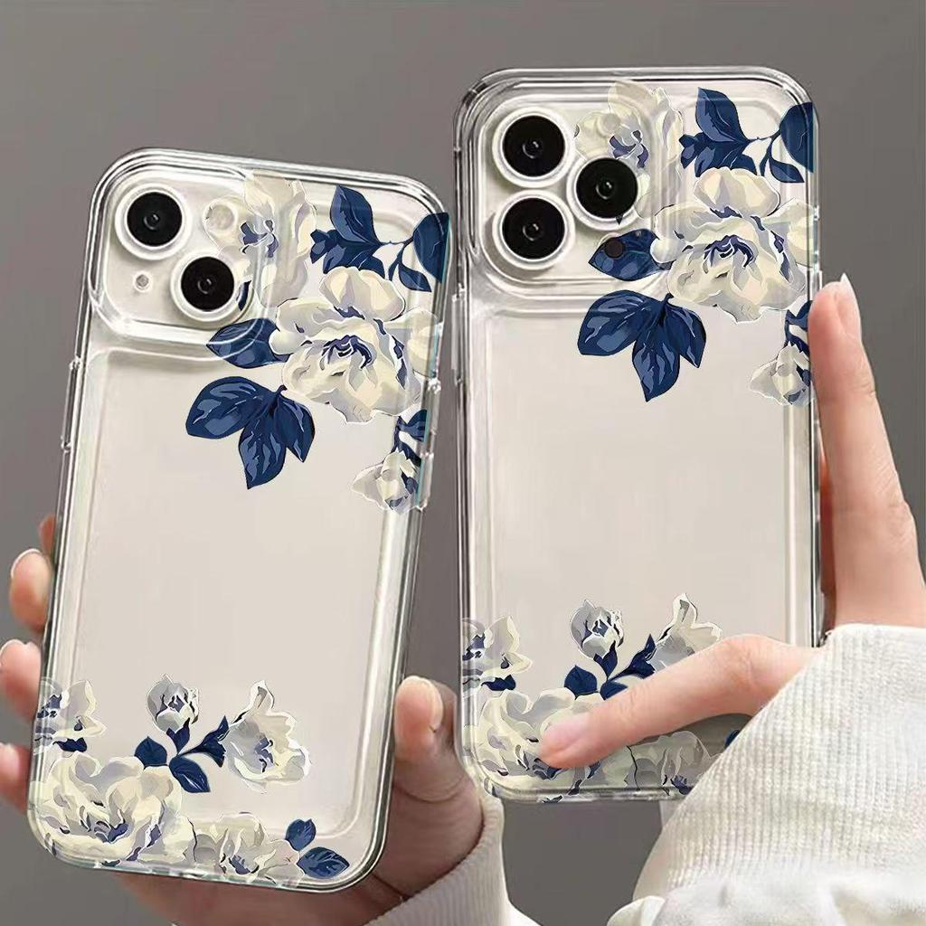 Элегантный синий цветочный мягкий чехол для iPhone 17 Pro Max/Air.