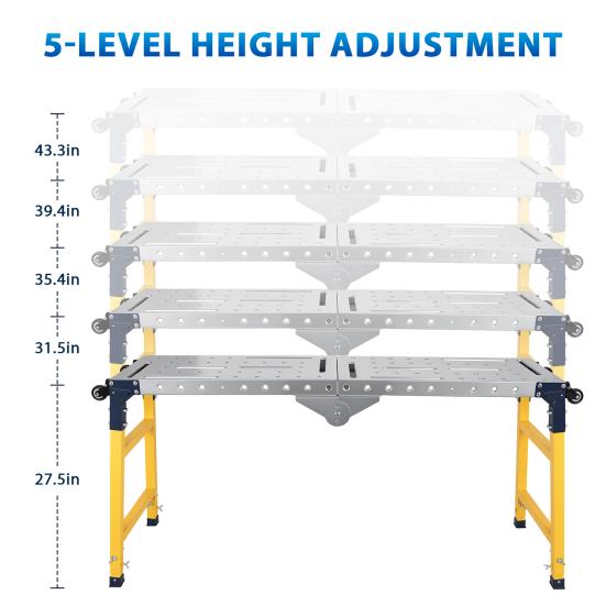 Stable Folding Platform Heavy Duty Adjustable Work Platform, 1100 lbs Capacity, Zinc Plated Steel with Wheels Portable & Anti-Slip Surface, 4/5 Height