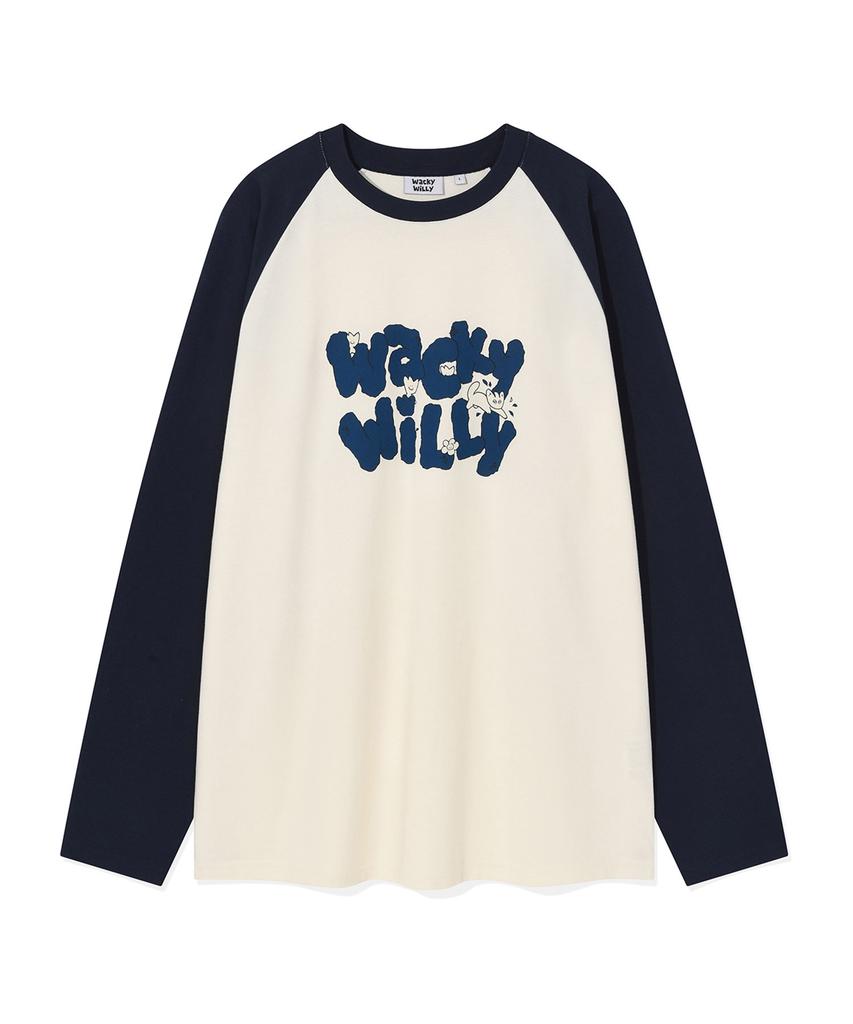 WACKY WILLY Color Block Raglan Long Sleeve T-Shirt Cream