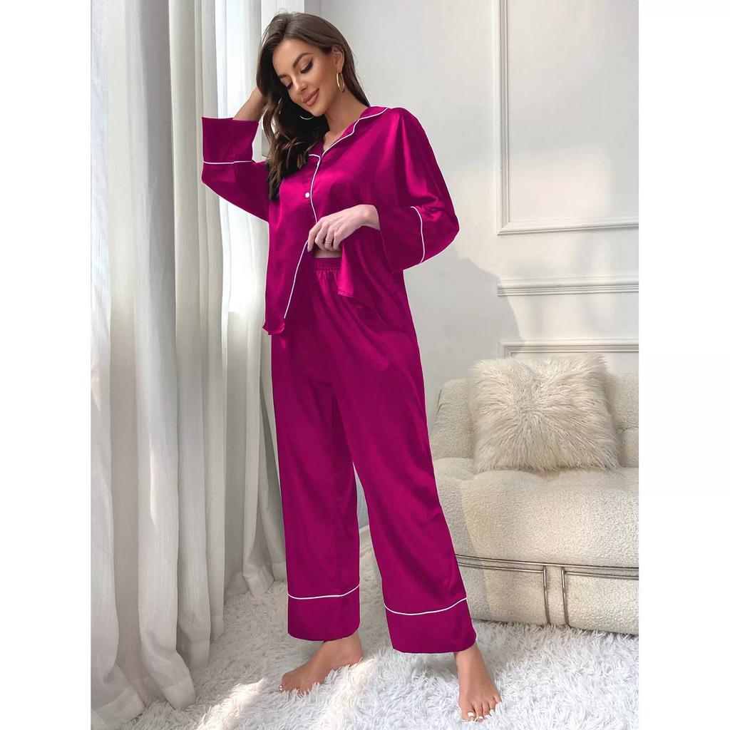 Simulation Silk Pajamas Women Spring and Autumn Long-sleeved Pajamas Home Service Suit Can Be Worn Outside