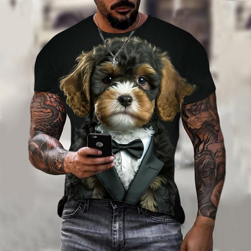 Summer Round Neck 3D Print Dog Graphics Top Fashionable Casual Short Sleeved Men's T-shirts