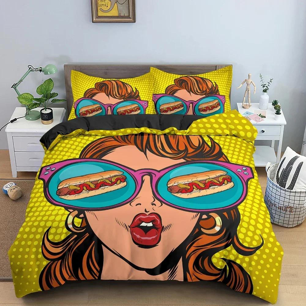 Cartoon Girly Watercolor Fashion Girl Comfortable Duvet Cover Pillowcase Bedding Set Children Bedroom Decoration Home Textile