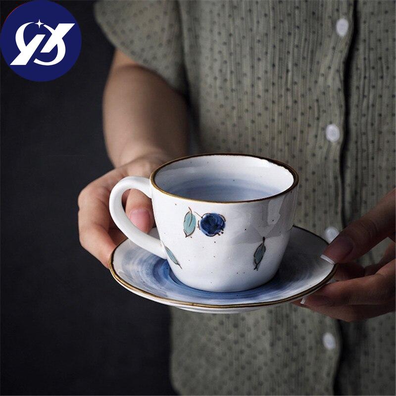 Керамическая чашка для кофе и блюдце, 175 мл, чашка для послеобеденного чая, фарфоровая чашка для молока, ручная роспись, лимон