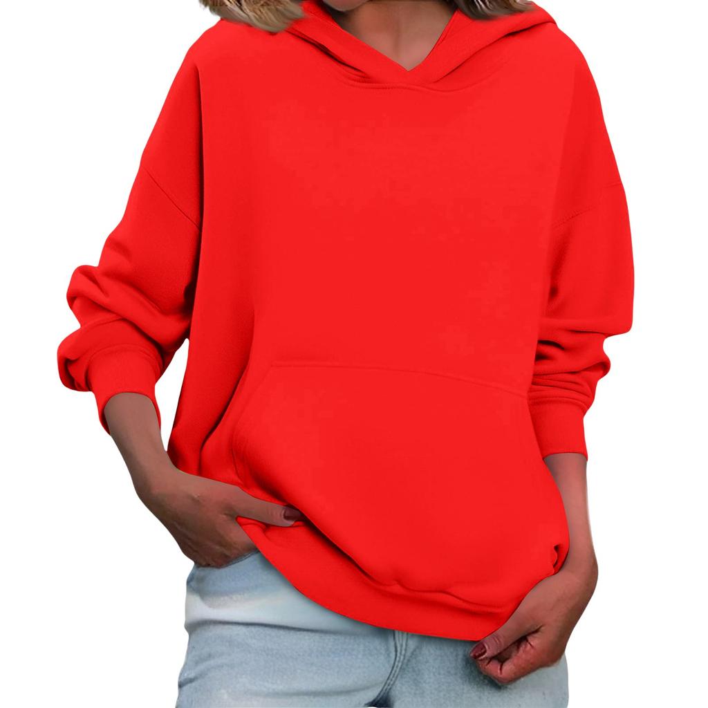 Women's Loose Long Sleeved Solid Color Casual Fleece Pullover Hooded Sweatshirt
