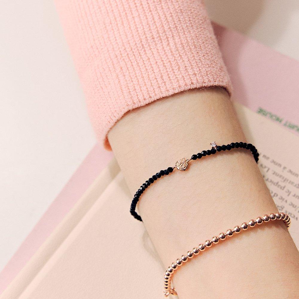 [Rosemont] Silver Black Bead Bracelet La Vie en Rose Ra24D37K
