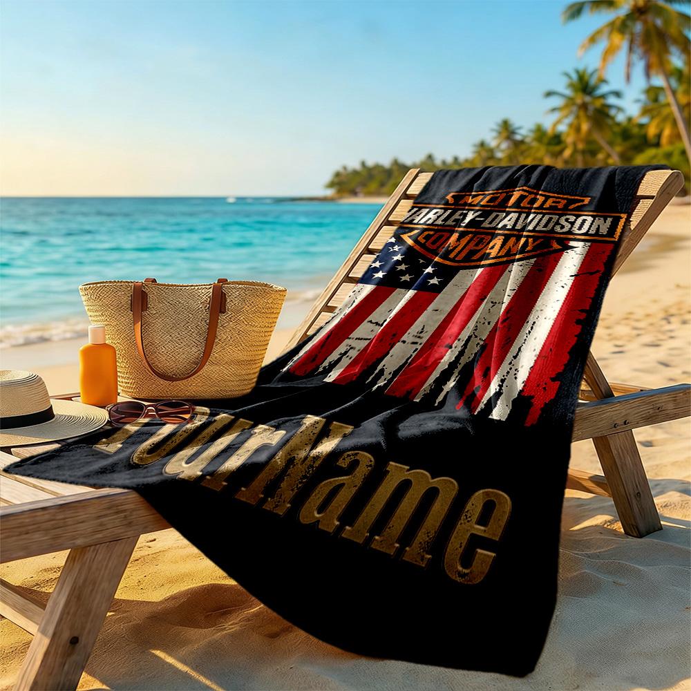 Harley-davidson Motorcycles Customize Text Beach Towel Soft Durable Quick-Dry