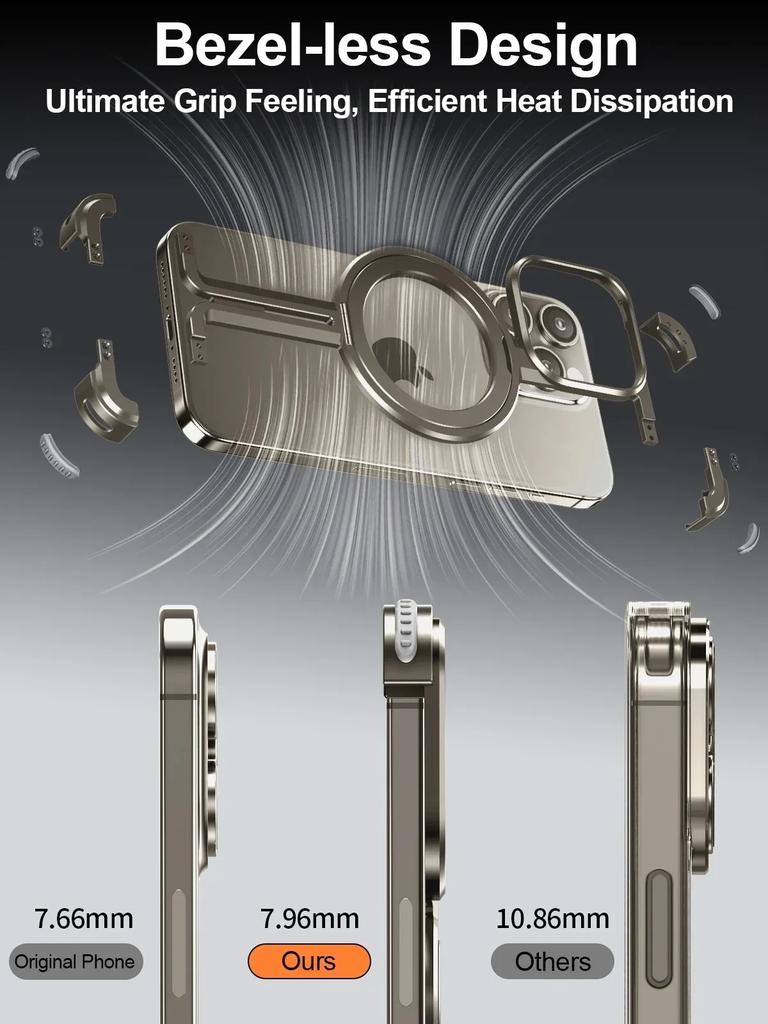 Минималистичный чехол Eary для iPhone 16/15/14/13 Pro Max с подставкой Magsafe Алюминиевая металлическая безрамочная крышка для корпуса телефона