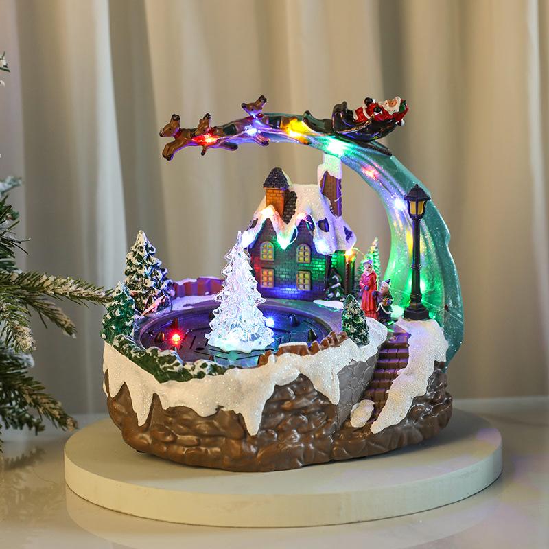 Christmas Will Glow Music Box with Concert Water Spray Rotary Decoration Resin Fountain Gift Ornaments