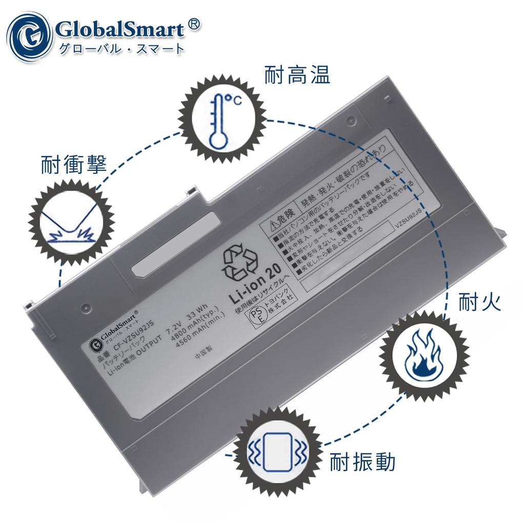 Совместимая сменная батарея Panasonic VZSU92 VZSU92JS Silver Применимо Совместимо с ноутбуками [GlobalSmart] cf-mx3 cf-mx4 cf-mx5 CF-VZSU92 CF-VZSU92E