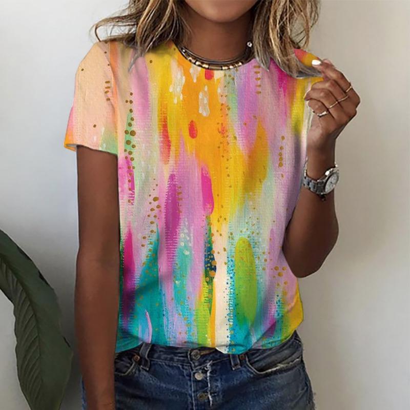 3D-принт Летние женские футболки с круглым вырезом Топы Модная одежда Рубашки с коротким рукавом Топы