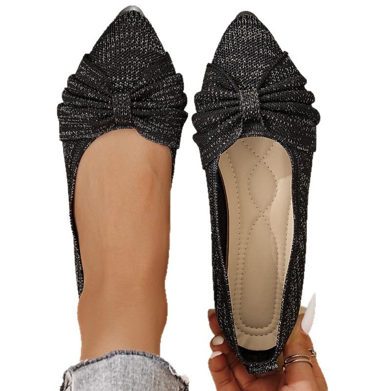 Женские слипоны из ткани Flyknit широкой полноты - Лоферы с низким вырезом и бантом для работы, Дышащая повседневная обувь