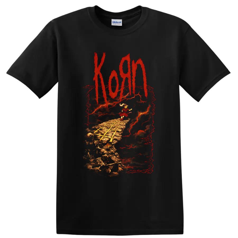 Korn Gothic Horror T Shirt w/ Skeletons Lightning Dark Art Graphic Concert Tee