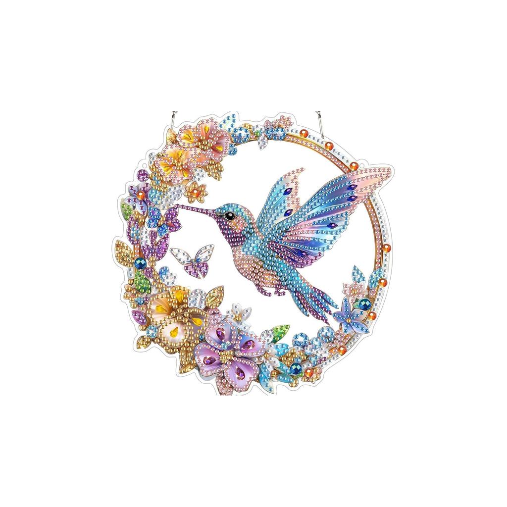 Diamond Art Hanging Ornament Kit Blue Purple Hummingbird, Halloween Christmas Thanksgiving Home Door Decor Craft
