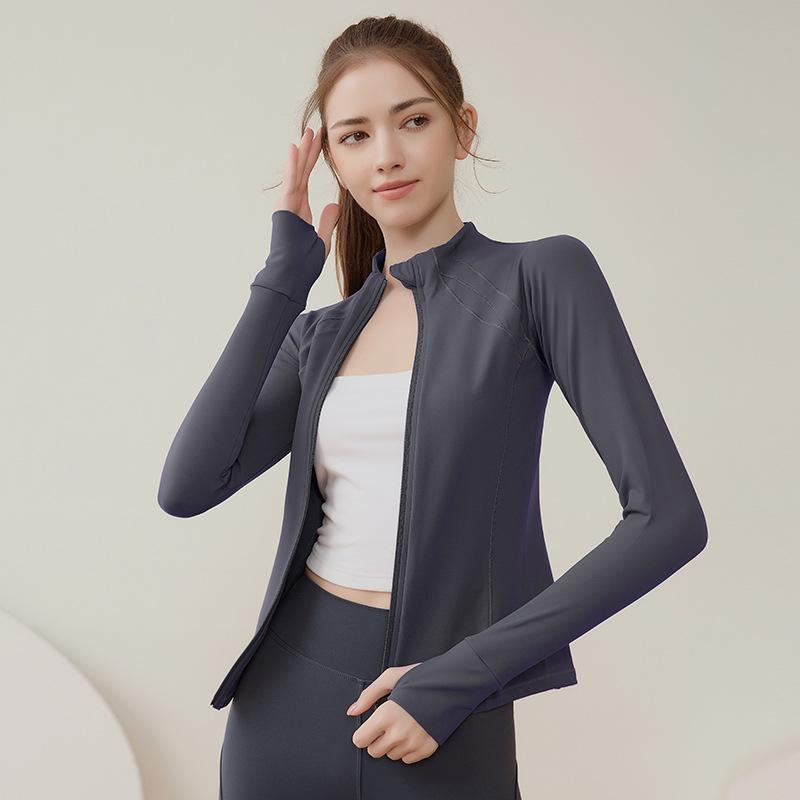 Fitness Thin Zipper Sports Jacket Long-sleeved Quick Dry Clothes Tight Running Yoga Clothing Fall and Winter Tops