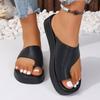 2025 Foreign Trade Summer New Clip Platform Slippers Women's Shoes Large Size Casual Flat Bottom Solid Color Casual Slippers