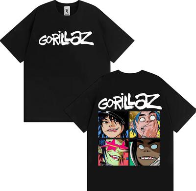Рок-группа Gorillaz Винтажные Мультяшные Графические Футболки Мужские Женские Мода Готическая Оверсайз Футболка Повседневная Хлопковая Футболка с Коротким Рукавом