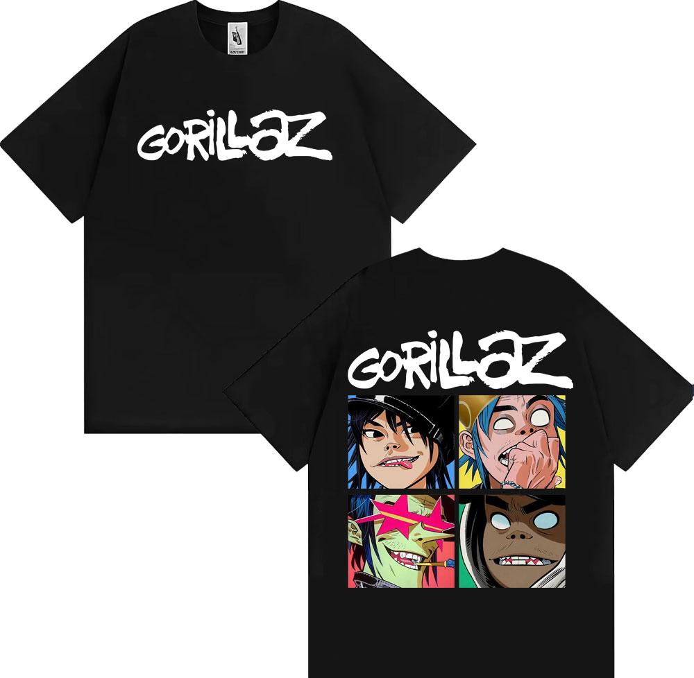 Рок-группа Gorillaz Винтажные Мультяшные Графические Футболки Мужские Женские Мода Готическая Оверсайз Футболка Повседневная Хлопок Короткий Рукав Футбол...