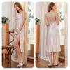 Women's One-line Collar Solid Colour Glossy Satin Cross Strap Nightgown Summer Sexy Backless Mid-length Halter Strap