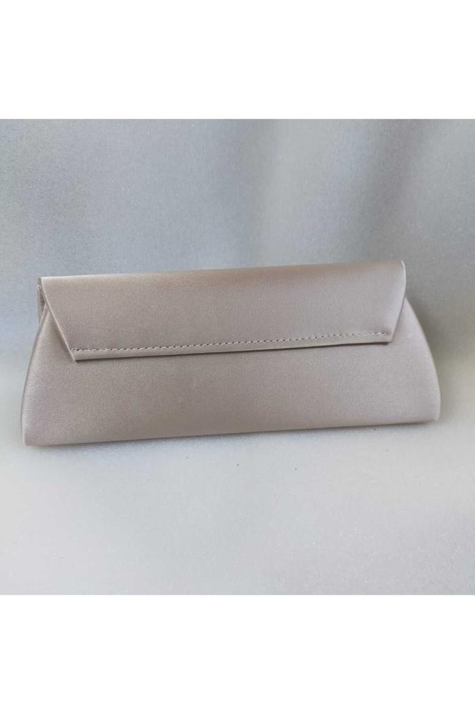 Women's Stylish and Useful Evening Dress Bag Shiny Beige Satin Stone Evening Dress Bag